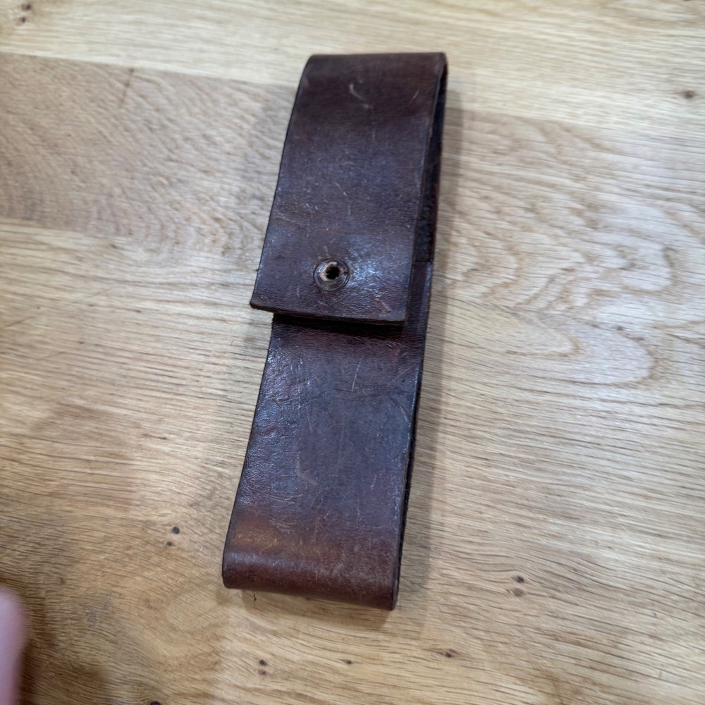 Vintage Brown Leather Tool Sheath Holster Belt Pouch with Stud Closure 8x2